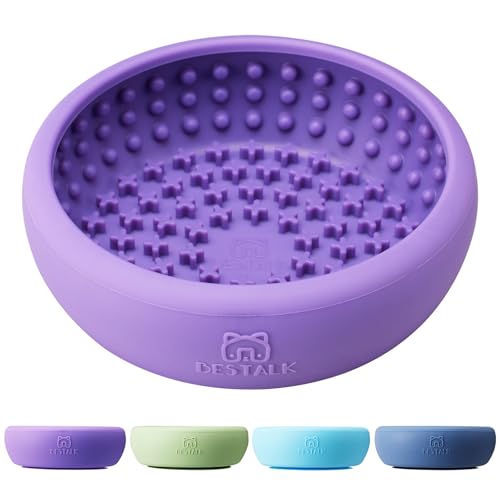 Dog Lick Bowl Bestalk Anxiety Relief Lick Mat for Dogs Non-Slip Freeze Licking Bowl Enrichment Puzzle Feeder for Distraction BPA Free Silicone Dishwasher Safe(Purple S)