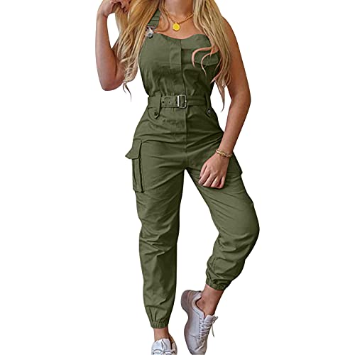 Mono Baggy Mujer Casual Verano Elegante Jumpsuit Cómodos Overall Suave Mono entero Oversize Ajustable Correas Con Bolsillos Peto Premaman Sin Mangas Playsuit Suelta Pantalones Baggy, Verde, S
