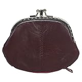 LB LEATHERBOSS Coin Purse Double Frame with Zipper Pocket - WINE