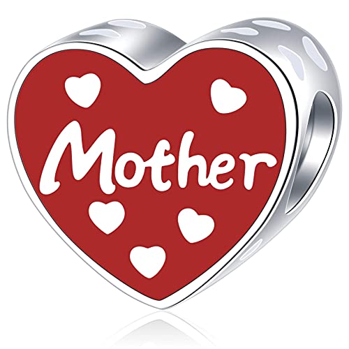 Mother Daughter Heart Charms, 925 Sterling Silver For Daughter From Mother Charms With Red Enamel, Fits Pandora My First Mothers Day Bracelet, Gifts For Child/Best Mom/Easter Day #TOP7