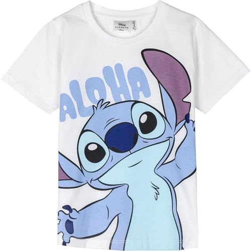 Maglietta Stitch per bambini - Bianco - Taglia 6 anni - Maglietta a maniche corte - Realizzata in 100% cotone 145 g/m2 - Stampa Stitch - Prodotto originale disegnato in Spagna