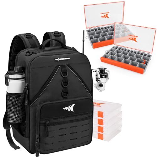 KastKing HyperSeal Waterproof Fishing (2) 3700Tackle Box & KastKing Karryall Fishing Tackle Bags（Medium-Khaki）