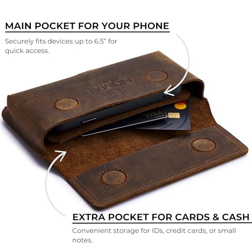 Genuine Leather Horizontal Phone Holster for Men, Horizontal Cell Phone Holder for Belt w/Magnet Closures, Handcrafted Cellphone Case for iPhone and Smartphones by NomadCraftsCo. - Image 4