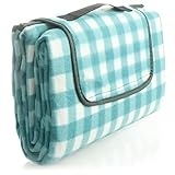com-four&reg; Picknickdecke mit wasserabweisender Unterseite und Tragegriff - beschichtete Fleecedecke f&uuml;r drau&szlig;en - Strandmatte, Spieldecke [Auswahl variiert] (01 St&uuml;ck - kariert dunkel)