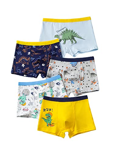 Oyoangle Boys' 5 Piece Dinosaur Print Soft Underwear Breathable Boxer Brief Dinosaur Multi 8Y #TOP19