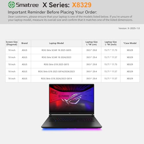 Image of Smatree Hard EVA Protective Sleeve Case Compatible for 18 inch ASUS ROG Strix Scar 18 2025 G835 /2024 /2023, for 18 inch ASUS ROG Strix G18 2025 G815 /2025 G814 /2024 /2023 Notebook Bag (X8329)