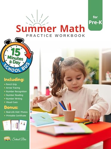 Summer Math Practice Workbook for Prek: Preschool to Kindergarten Activity Book With Fun Math, Tracing, Handwriting Practice, and Early Learning Skills for Ages 3–5