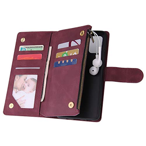 Lbyzcase Phone Case For Galaxy S20 Plus,Samsung S20+ 5G Wallet Case,Luxury Folio Flip Leather Cover[Zipper Pocket][Wrist Strap][Kickstand ] For Samsung Galaxy S20 Plus(Wine Red) #TOP5