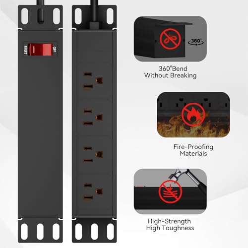 PDU de rack de 10 pulgadas-1U (4 tomas traseras), 125V/15A cable de 1.8 metros, con protección contra sobretensiones miniatura 4
