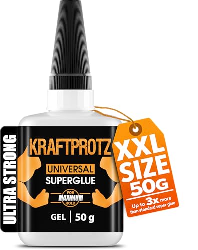Super Glue Gel – 50 g / 1.75 oz – Extra Strong No-Drip Superglue for Plastic, Metal, Wood & Rubber – Waterproof & Heat Resistant Adhesive – Precision Tip – KRAFTPROTZ