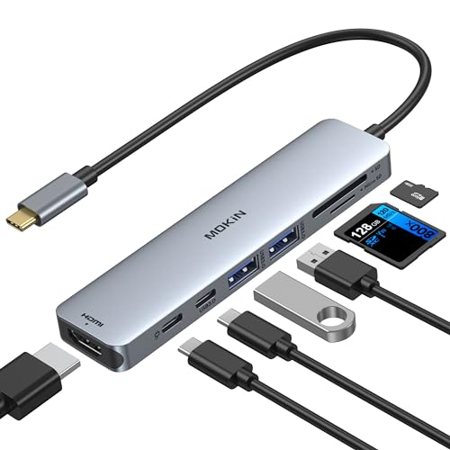 Image of MOKiN USB C Hub HDMI Adapter for MacBook Pro /Air, 7 in 1 USB C Dongle with HDMI, SD /TF Card Reader, USB C Data Port,100W PD, and 2 USB 3.0 Compatible for MacBook Pro /Air, Dell XPS, Lenovo Thinkpad.