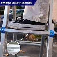 PROREGAL Sprossen-Mehrzweckleiter Apollo 3-in-1 Aluminiumleiter 4x4 Sprossen bis zu 3,7m Höhe Traglast 150kg Silber Treppenleiter Klappleiter Teleskopleiter Stehleiter Anlegeleiter – Ansicht 6