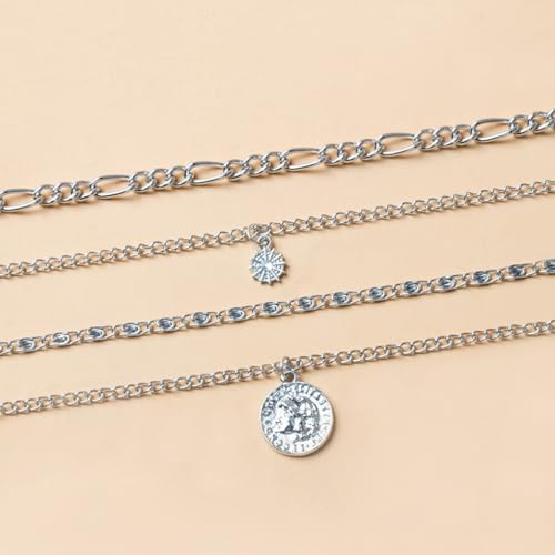 GIGB PBDK Layered Necklaces for Women Dainty 14K Gold Coin Sun Pendant Necklace Exaggerated Stackable Figaro Choker Necklace Trendy Birthday Jewelry Presents 5