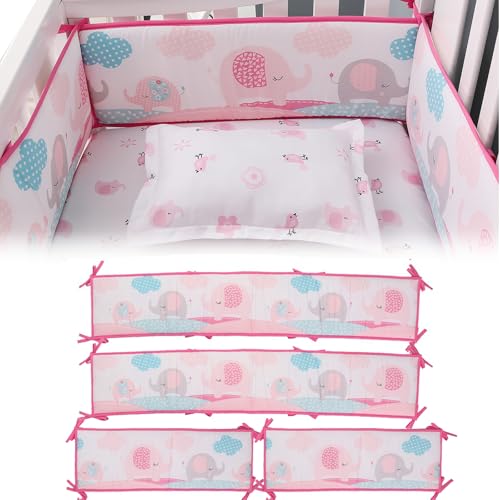 Image of Breathable and Soft 4 in 1 Cushion, Four-Piece Thickened Anti-Collision Pad for Side (Pink-Clouds)