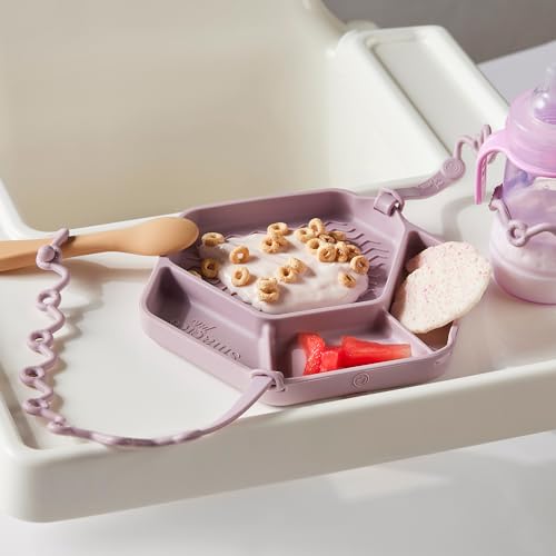 Image of Smack Fun - The Original All-in-one Suction Plates + Safety Toy Straps - Silicone Suction Plates for Toddlers + Baby - First Foods + Self-Feeding. Comes with 2 Straps (Pale Mauve)