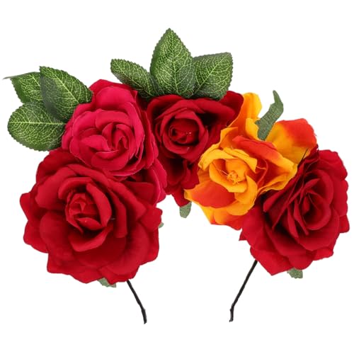 FRCOLOR Couronne de roses mexicaines, coiffe d'Halloween pour le Jour des Morts, pour femmes et filles, pour une fête costumée