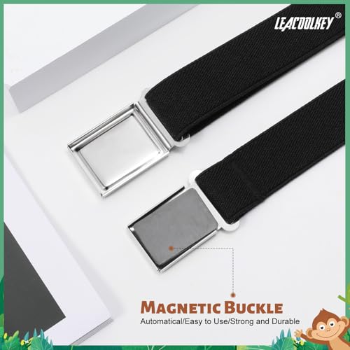 LEACOOLKEY 4 Pack Kids Magnetic Buckle Elastic Belts Boys Girls Adjustable Easy Clasp Magnetic Belt3