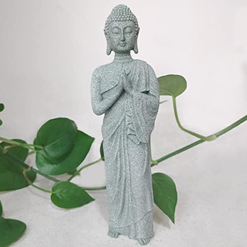 livelyfish Japanese Sandstone Buddha Statue Asian Aquarium Decorations Handmade 7.1” Zen Buda Sculpture for Pagoda Garden Fish Tank Decor, A