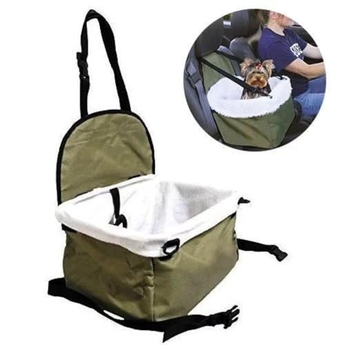 Assento de Carro para Pets, Cadeirinha de Transporte para Cães e Gatos, 35 x 25 x 19 cm, Verde e Beg