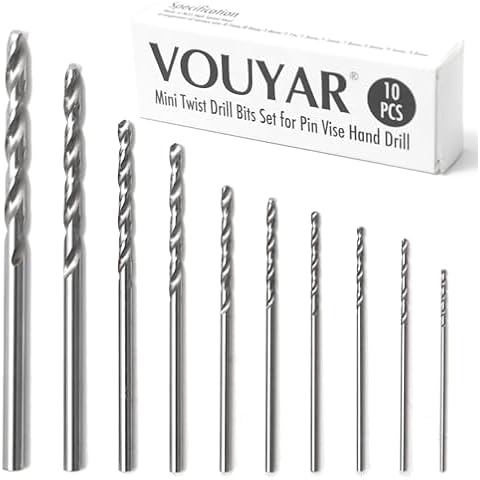 VOUYAR 10PCS M35 Cobalt HSS Mini Twist Drill Bits for Pin Vise Hand Drill (0.7-3mm), Micro Drill Bit Set for Miniatures, Jewelry, Plastic, Resin, & Soft Metal - Small Drill Bits Cover