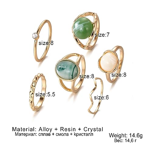 Zz Zinfandel 6Pcs Gold Green Crystal Rhinestone Ring Sets For Women thumb #4