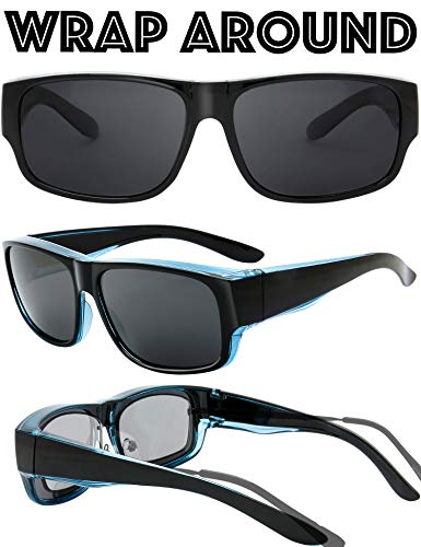 Image of The Fresh High Definition Polarized Wrap Around Shield Sunglasses for Glasses - Leather Eyeglasses Case