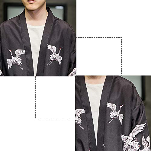 Image of PRIJOUHE Men's Japanese Kimono Cardigan Jackets Casual Long Sleeve Open Front Coat Lightweight Yukata Outwear