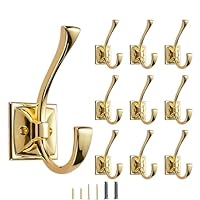 CABDM 10 Pack Decorative Heavy Duty Towel Hooks for Hanging Robe Double Polished Brass Coat Hooks Wall Mounted with Screws for Key, Towel, Bags, Cup, Hat