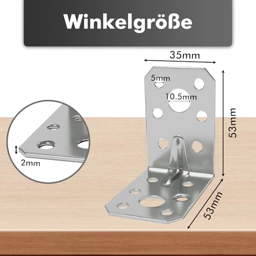 shinfly Winkelverbinder 24 Stück 53×53×35 mm, Galvanisch Verzinkte 90° Metallwinkel, Winkel Bracket, L Klammern Holzverbinder für Möbel, Stuhl, Tisch & Fenster
