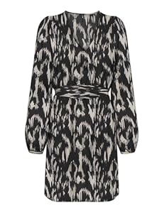 ONLY Damen Onlnova Life Vis L/S Siri Dress Kleid, Black/AOP:590 Rough Animal, X-Large