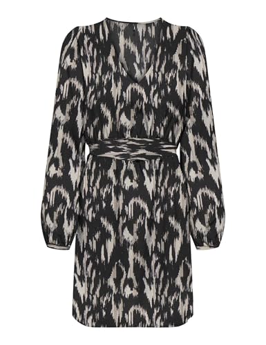 ONLY Damen Onlnova Life Vis L/S Siri Dress Kleid, Black/AOP:590 Rough Animal, X-Large