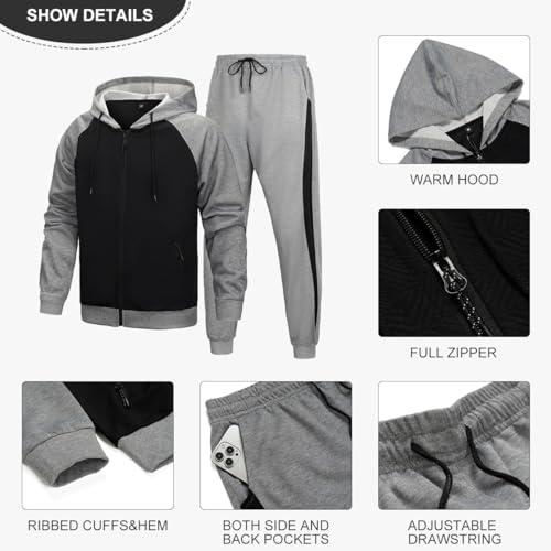 AOTORR Men's Hooded Athletic Tracksuit Sweatsuit Long Sleeve Full-Zip Jogging Sweatpants 2 Piece Patchwork Sportsuits3