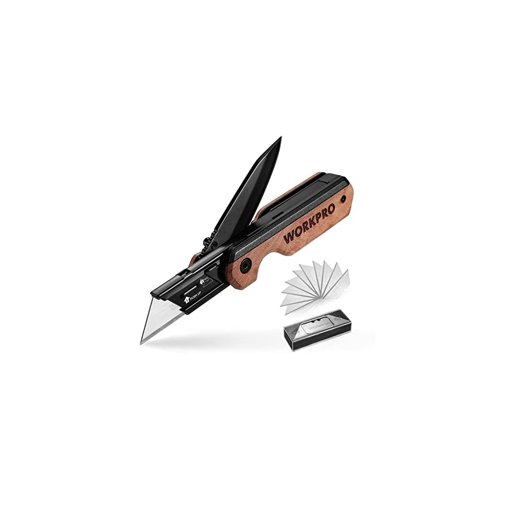 Productafbeelding van WORKPRO 2-in-1 Folding Knife/Utility Knife, Quick-Change Box Cutter with Belt Clip and Liner Lock, Extra 10 SK5 Blades Included voor vergelijking en koopadvies