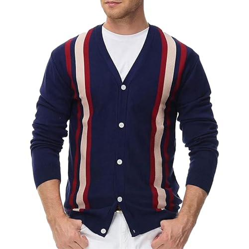 Cardigan rayé vintage de qualité supérieure en maille légère et col V pour homme raffiné