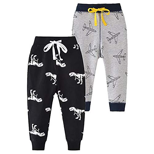 Boy's Jogger Pants 2-Pack Dinosaur Animal Drawstring Elastic Sweatpants Toddler Baby Boys Casual Trousers Active Pants