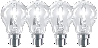 Pack of 4 x 42W Bayonet Halogen Light Bulbs, BC B22 GLS Classic Energy Saving, Dimmable Lamps