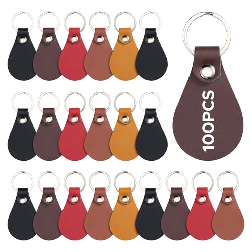 OMTech 100pc Multicolor PU Leather Keychain Kit, DIY Leather Craft, Customizable Keychain Blanks with Rives and Key Rings, Unisex-Adults, Unlock Endless Creativity