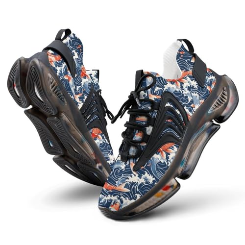 Japan Fish Waves Printed Men's Sneaker Funny Lightweight Running Shoe Tennis Shoes for Men 7women/5men（EUR38）