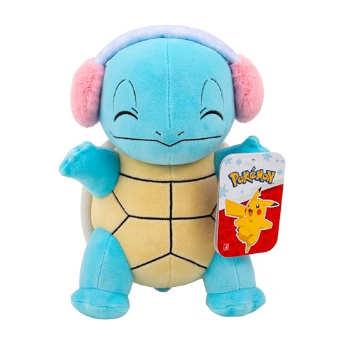 Image of Pokemon Squirtle Plush with Pink Ear Muffs - 8-Inch Holiday Squirtle Plush with Unique Accessory
