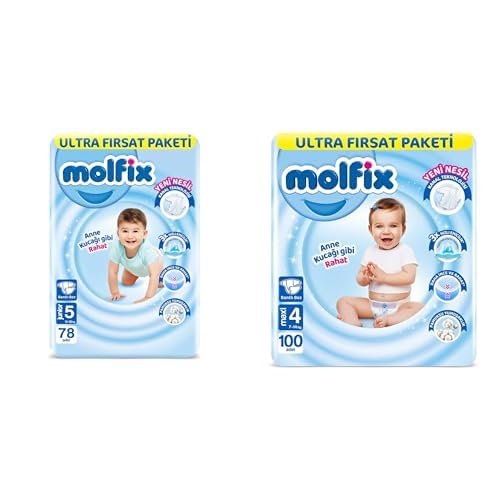 Molfix 3D Junior 5 Beden Aylık Paket 78 Adet, Beyaz x2 + Molfix Maxi 4 Beden Aylık x2