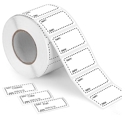 ilauke 1 Rollo Etiquetas Adhesivas de 1000 para Hogar, 50x25mm Pegatinas Blancas Adhesivas, Etiquetas Multifuncionales, Etiquetas Autoadhesivas Negro, Oficina, Cocina, Tiendas