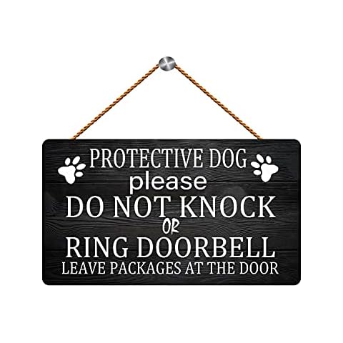 RIFOSA Protective Dog Please Do Not Knock or Ring Doorbell Leave Packages at The Door Wooden Sign Wall Hanging Home Decor Cabin Sign 12x6 inch Cover