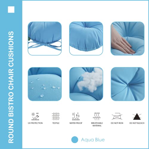 Yoozeku Outdoor Round Bistro Chair Cushions,15 Inch Round Seat Cushions With Ties For Outdoor Patio Chairs,Set Of 2,Aqua Blue #TOP2