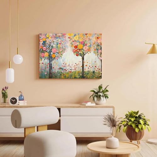 Peinture florale colorée style Klimt tableau déco grand format - 3