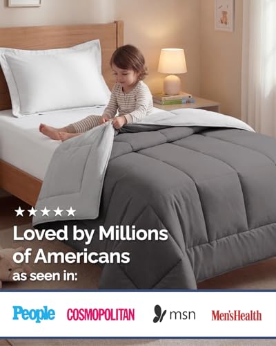 Image of Twin Size, Dark Grey & French Grey Alternative Down Comforter - Warm, Lightweight & Breathable Hotel Quality Bedding for Men, Women, Kids & Teens - All Season Cooling Microfiber Duvet Insert Comforter