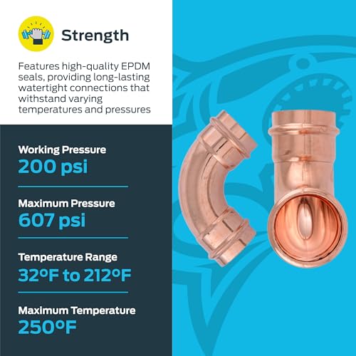 Image of SharkBite 2 x 2 Inch 90 Degree Elbow, Copper Press Plumbing Fitting, Pack of 2, UPR0254X2