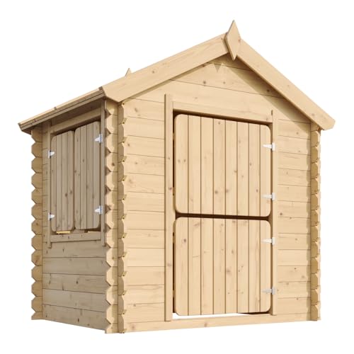 CASA IN LEGNO PER ESTERNI PER BAMBINI LUMINOSA E ARIEGGIATA. Con finestre e porte, la casetta in legno da giardino per bambini Timbela M516 offre posto luminoso e sicuro per giocare.