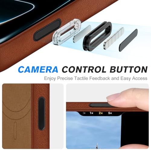 Image of SHIELDON Genuine Leather Case for iPhone 17 Pro 6.3 inch 2025, Retro Brown | Compatible with MagSafe, Magnetic Wireless Charging, Camera Button, Metal Buttons, Camera Bezel, Slim, Shockproof, Women Men