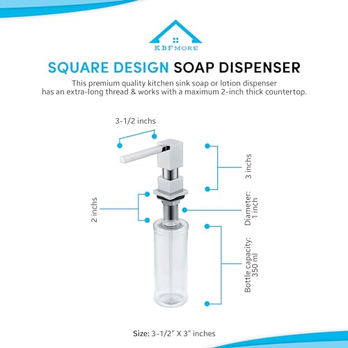 Kbfmore SD12PC 350 Ml Square Polished Chrome Finish Kitchen Soap Or Lotion Dispenser Fingerprint, Spot And Rust Resistant Stainless Steel 360 Degree Swivel Spout With Countertop Design Pet Bottle thumb #3