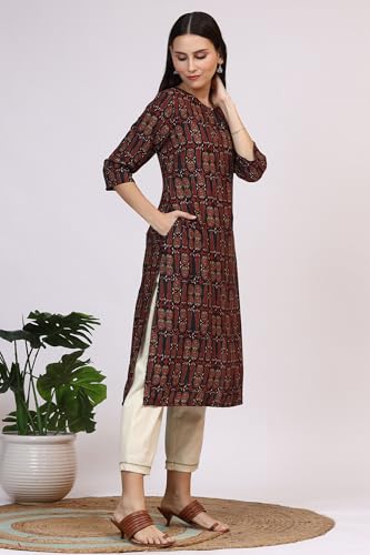 Image of W for Woman Pink Bold Geometric Printed Pure Cotton Straight Kurta
